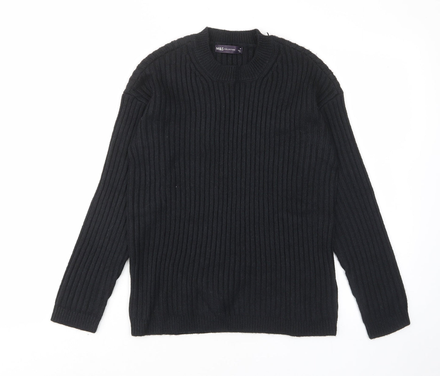 Marks and Spencer Womens Black Crew Neck Polyester Pullover Jumper Size XS - Stretch