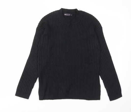 Marks and Spencer Womens Black Crew Neck Polyester Pullover Jumper Size XS - Stretch