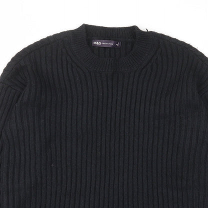 Marks & Spencer Womens Black Crew Neck Polyester Pullover Jumper Size XS - Stretch