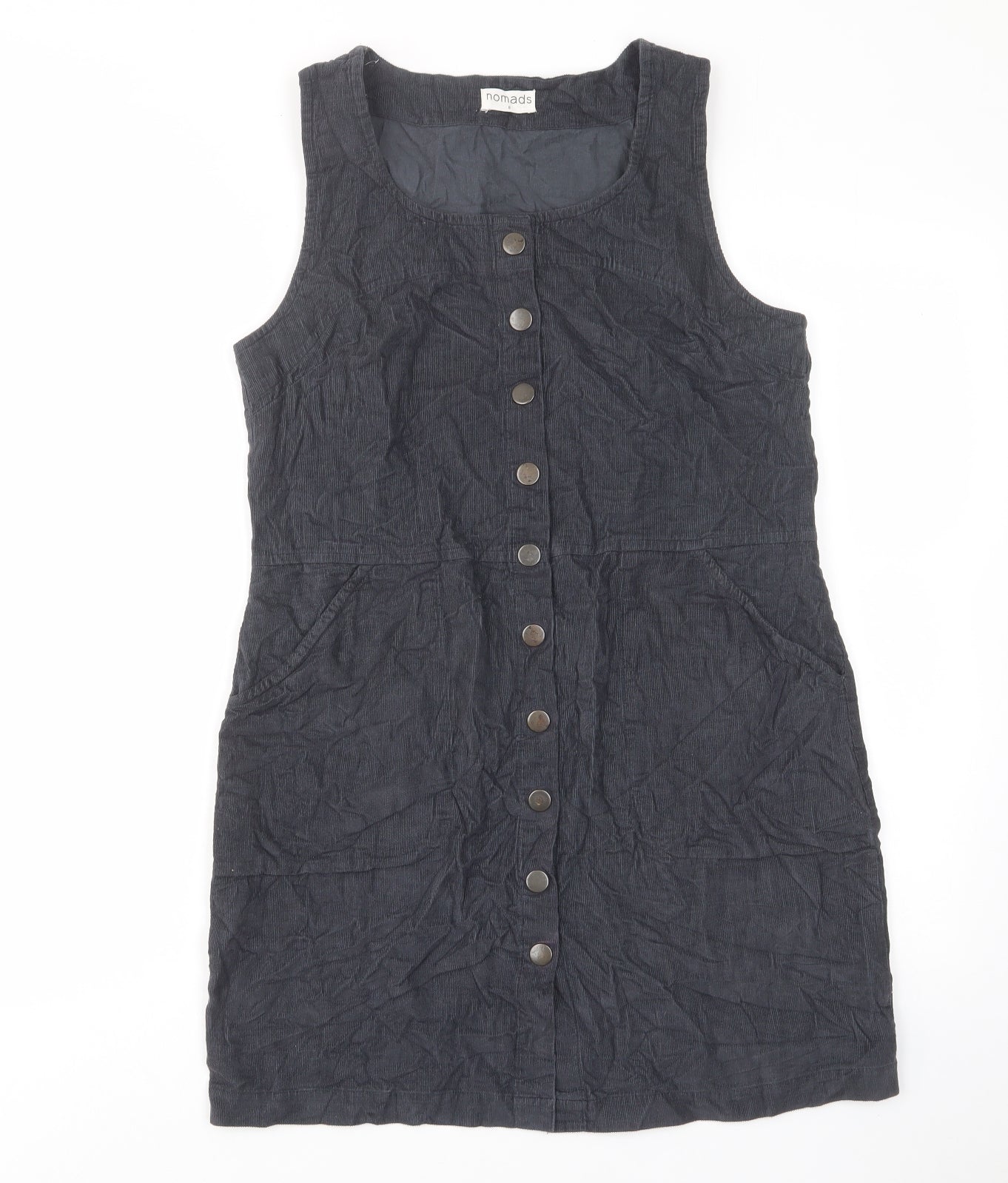 Nomad Womens Blue Cotton Shift Size 8 Scoop Neck Button - Pockets