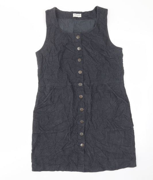 Nomad Womens Blue Cotton Shift Size 8 Scoop Neck Button - Pockets