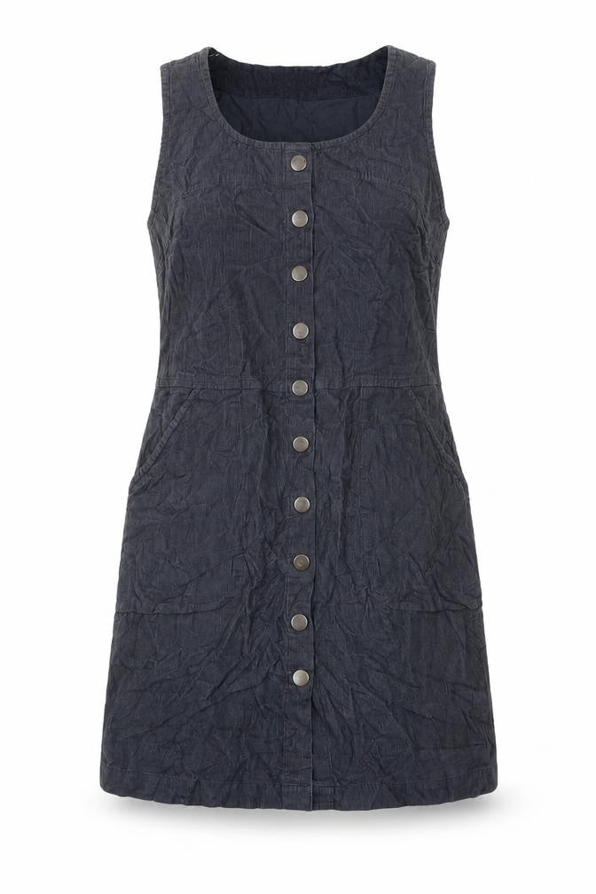 Nomad Womens Blue Cotton Shift Size 8 Scoop Neck Button - Pockets