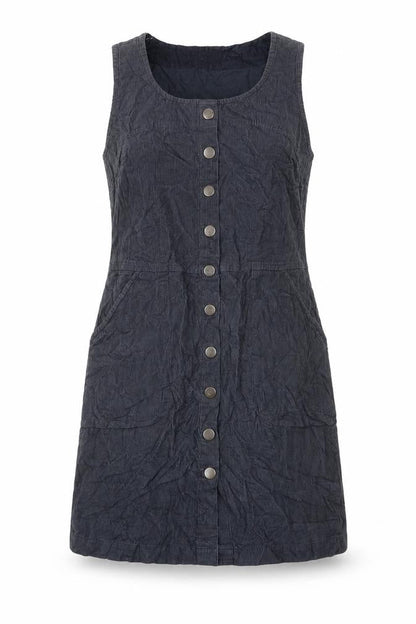 Nomad Womens Blue Cotton Shift Size 8 Scoop Neck Button - Pockets