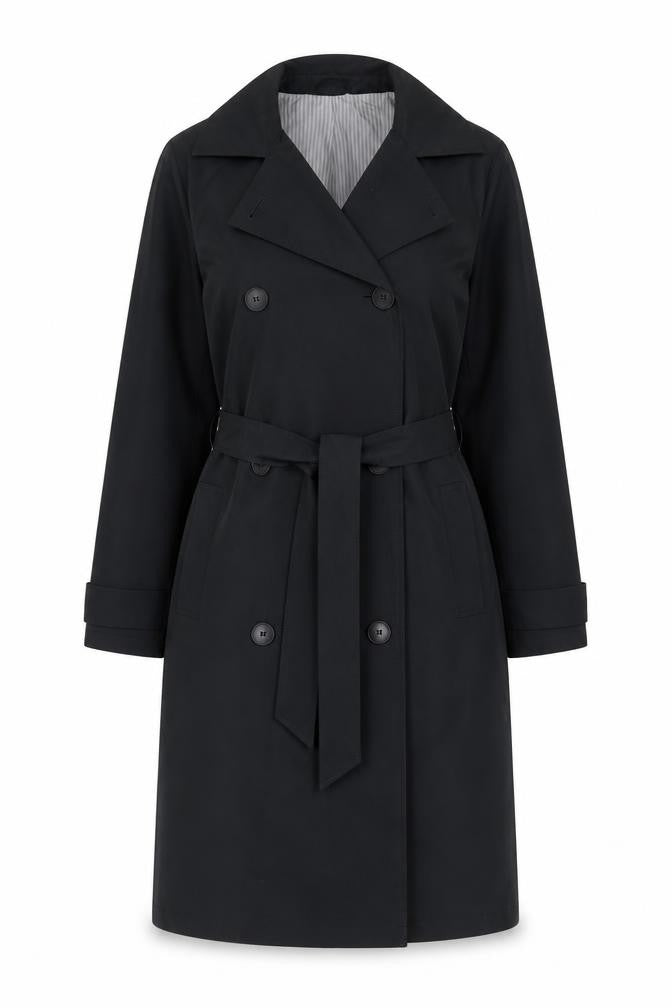 Marks & Spencer Womens Black Overcoat Jacket Size 8 Button - Pockets, Belted