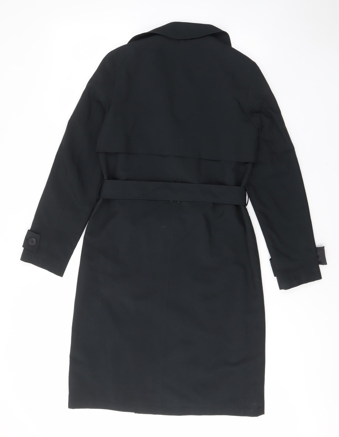 Marks and Spencer Womens Black Overcoat Jacket Size 8 Button - Pockets, Belted