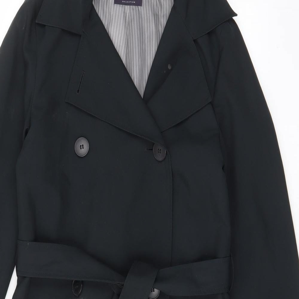 Marks and Spencer Womens Black Overcoat Jacket Size 8 Button - Pockets, Belted