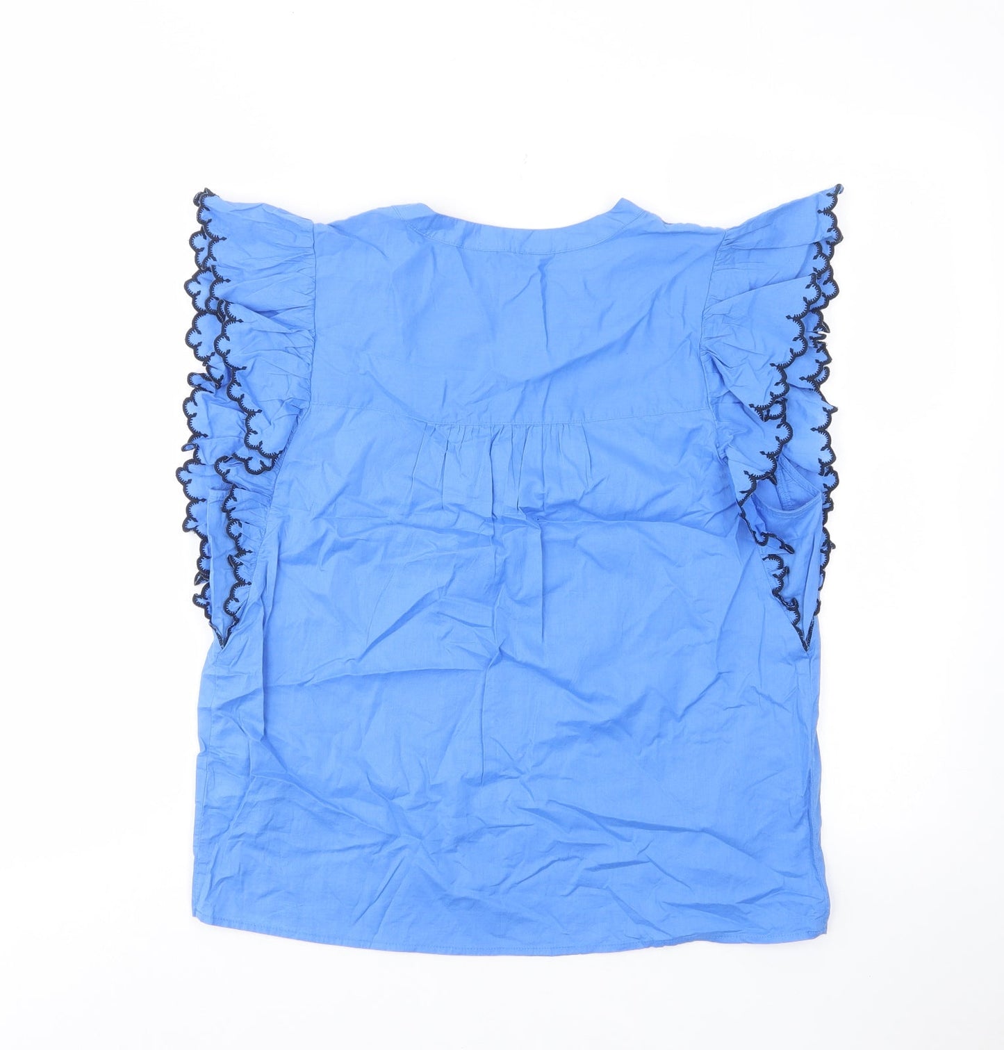 Per Una Womens Blue Cotton Basic Tank Size 10 Crew Neck - Frill, Pleated, Keyhole neckline