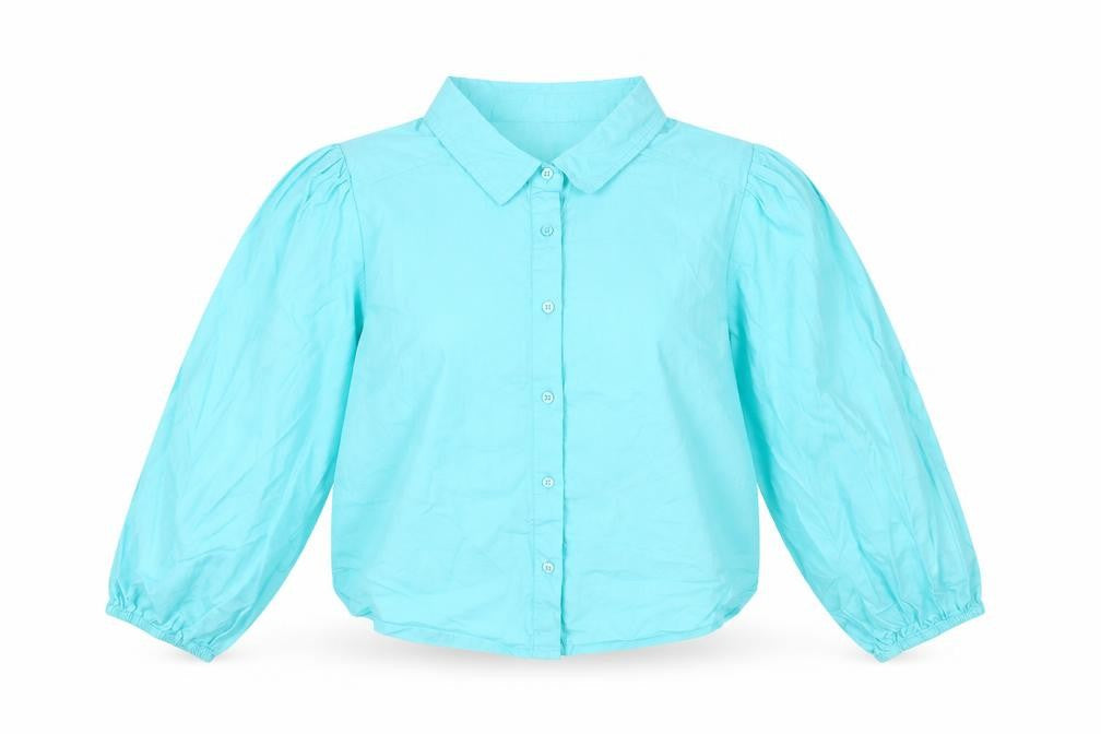 Neon Rose Womens Blue Cotton Cropped Blouse Size L Collared