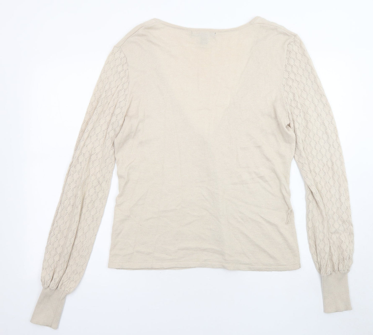 H&M Womens Beige V-Neck Acrylic Cardigan Jumper Size L