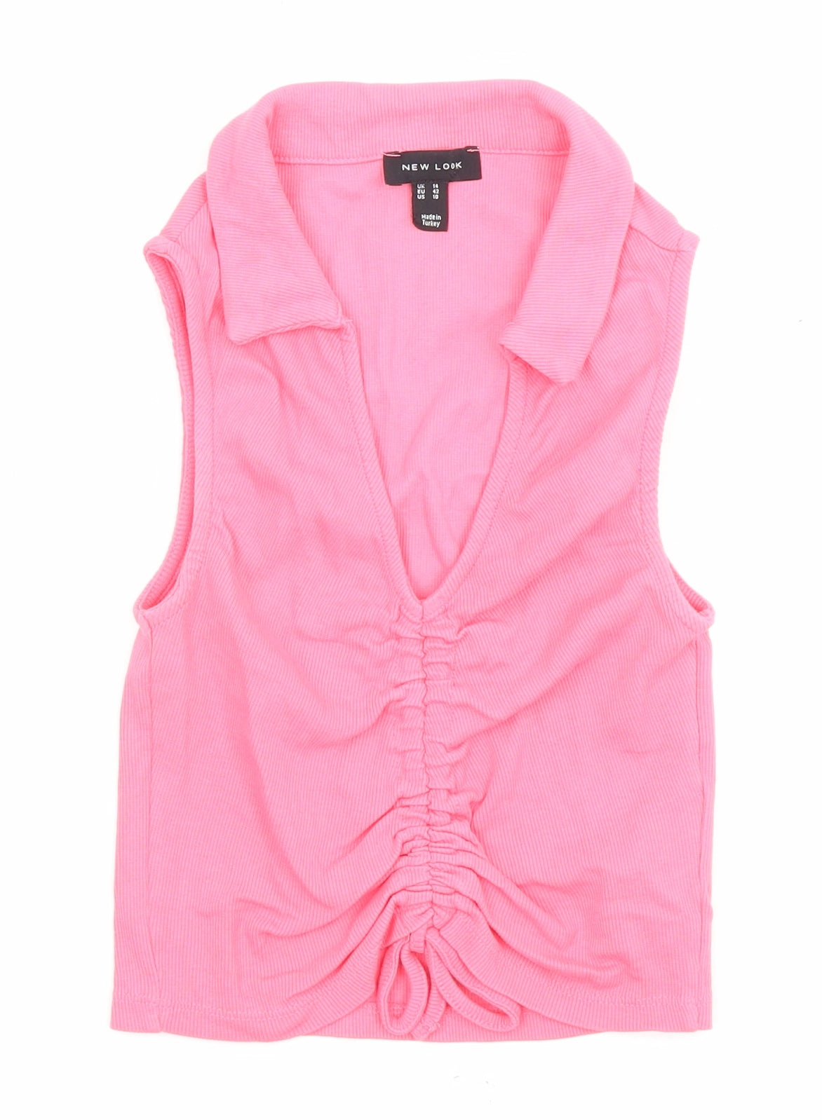 New Look Womens Pink Cotton Basic Tank Size 14 V-Neck
