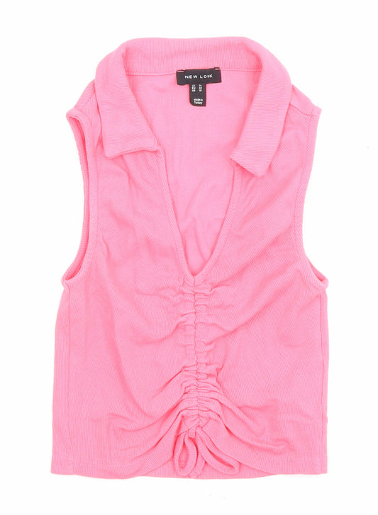 New Look Womens Pink Cotton Basic Tank Size 14 V-Neck
