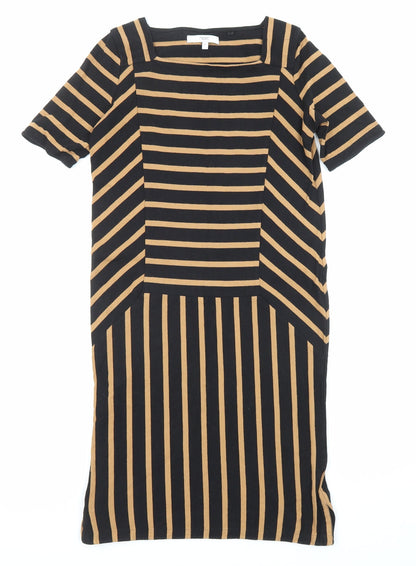 Next Womens Black Striped Cotton Mini Size 6 Square Neck Pullover