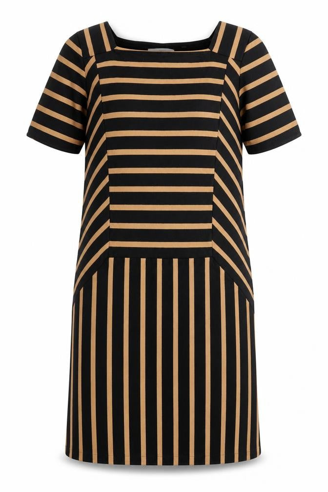 NEXT Womens Black Striped Cotton Mini Size 6 Square Neck Pullover