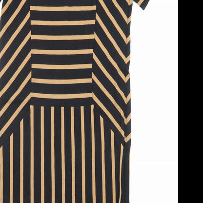 Next Womens Black Striped Cotton Mini Size 6 Square Neck Pullover