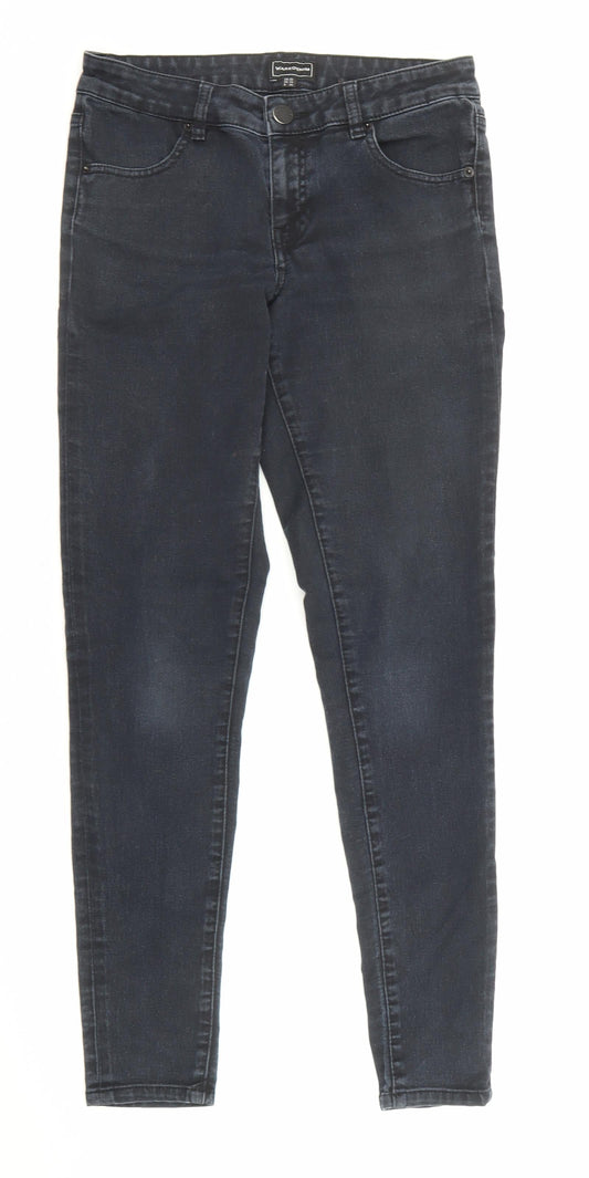 Warehouse Womens Black Cotton Skinny Jeans Size 10 L28 in Regular Zip - Pockets