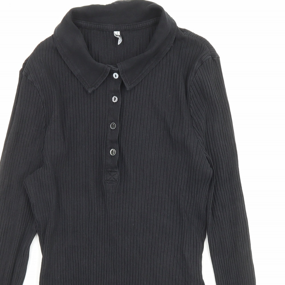 Only Womens Black Cotton Basic Button-Up Size L Collared