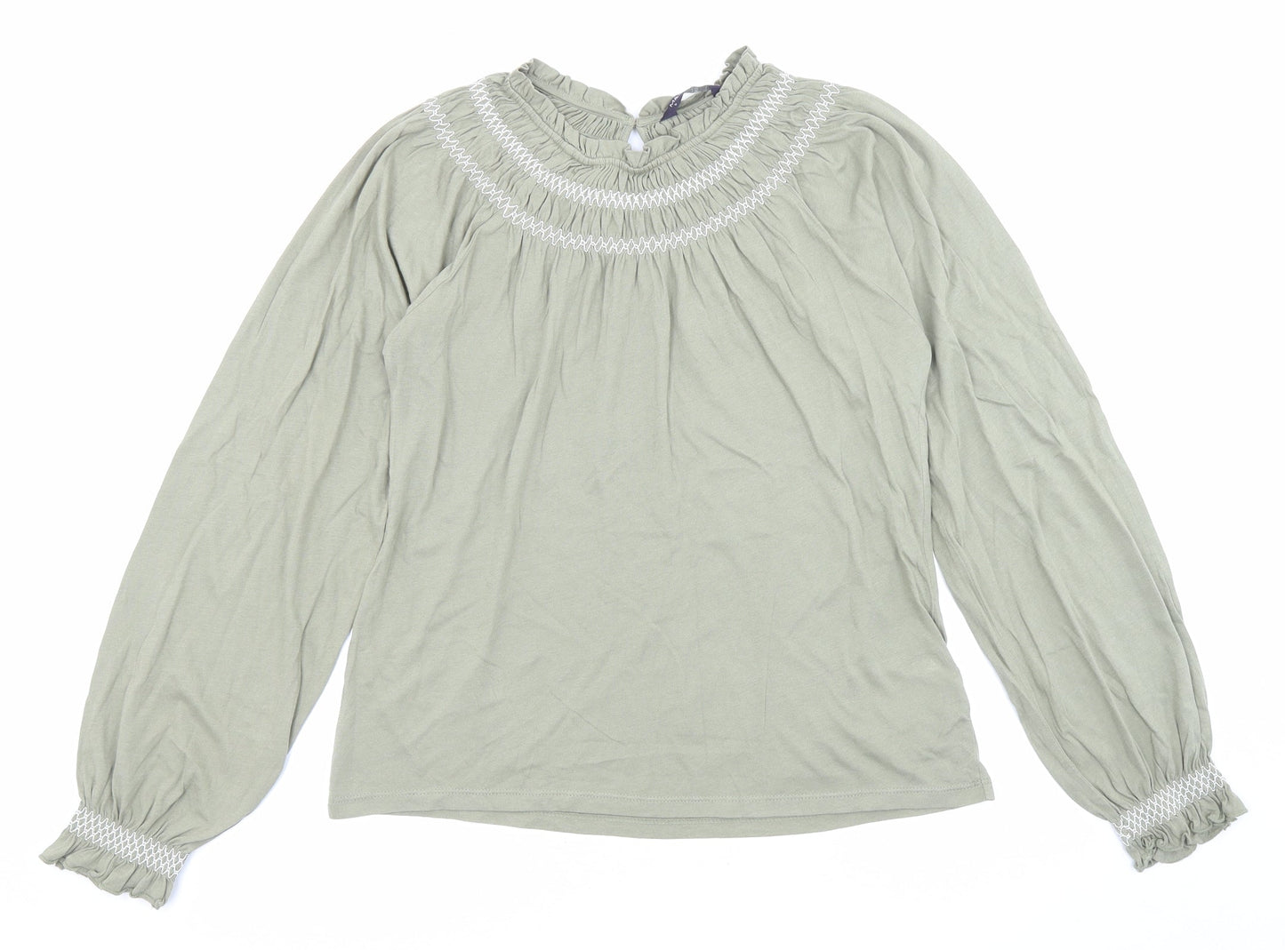 Marks and Spencer Womens Green Cotton Basic T-Shirt Size 6 Boat Neck