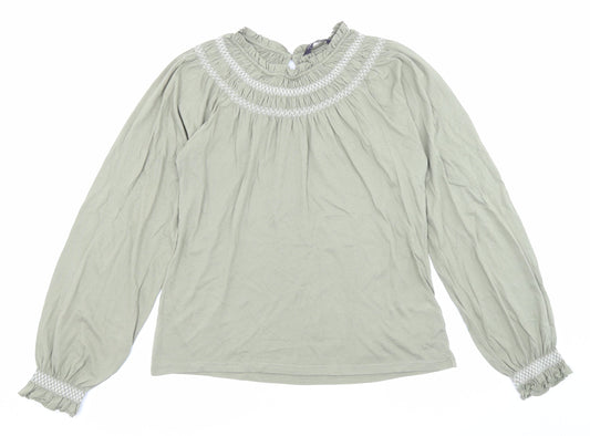 Marks and Spencer Womens Green Cotton Basic T-Shirt Size 6 Boat Neck