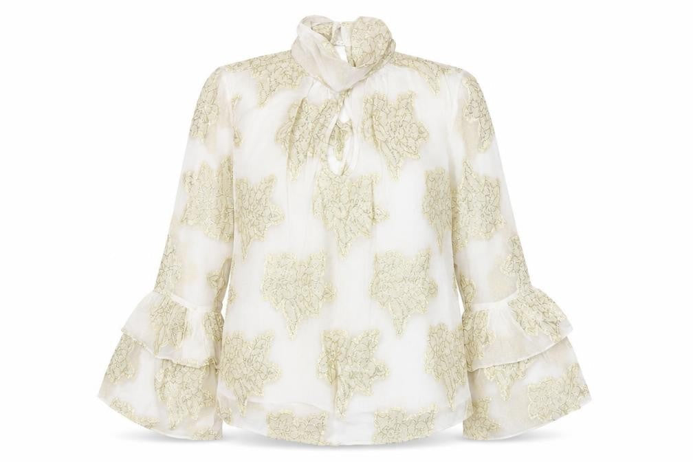 Miss Selfridge Womens White Floral Viscose Basic Blouse Size 6 Halter - Flared and layered sleeves