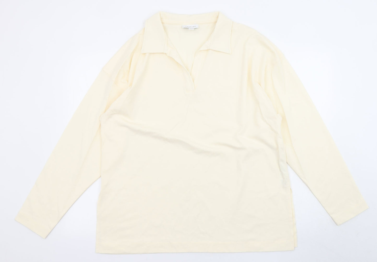 Topshop Womens Ivory Cotton Basic T-Shirt Size S V-Neck - Collared