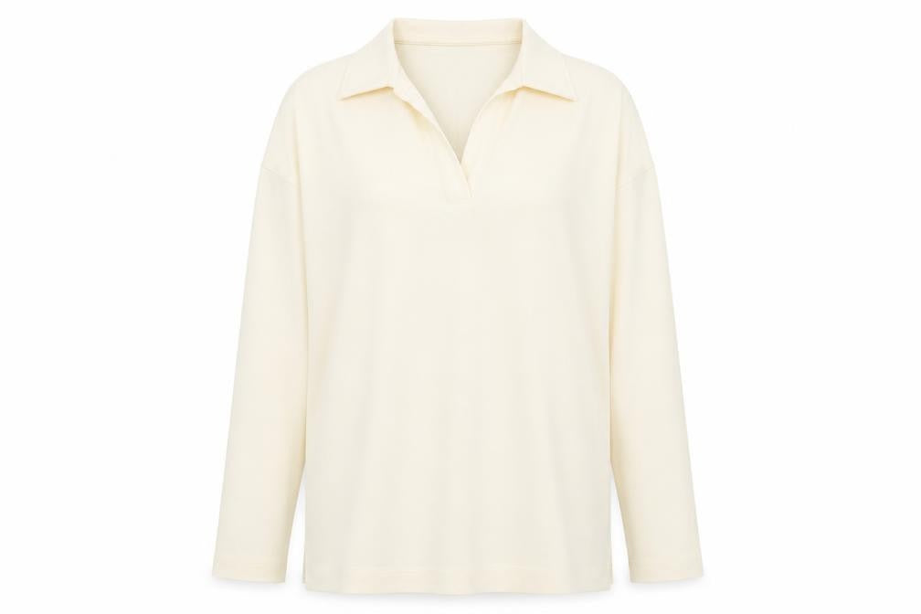 Topshop Womens Ivory Cotton Basic T-Shirt Size S V-Neck - Collared