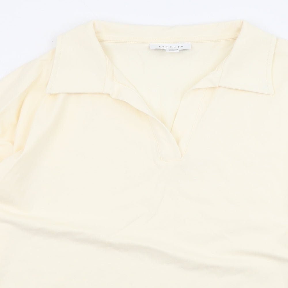 Topshop Womens Ivory Cotton Basic T-Shirt Size S V-Neck - Collared