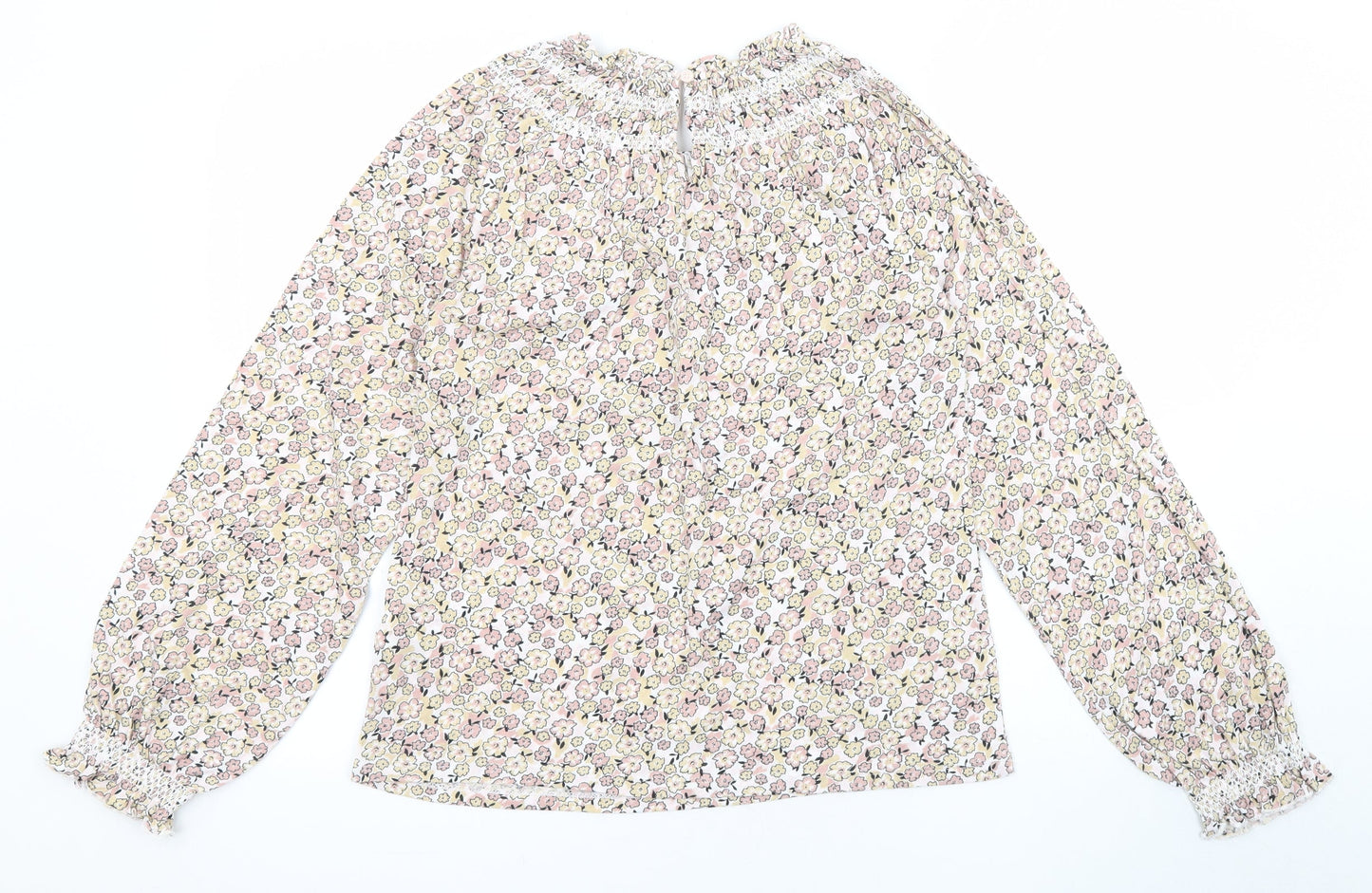 Marks and Spencer Womens Multicoloured Floral Cotton Basic T-Shirt Size 6 V-Neck - Balloon sleeves