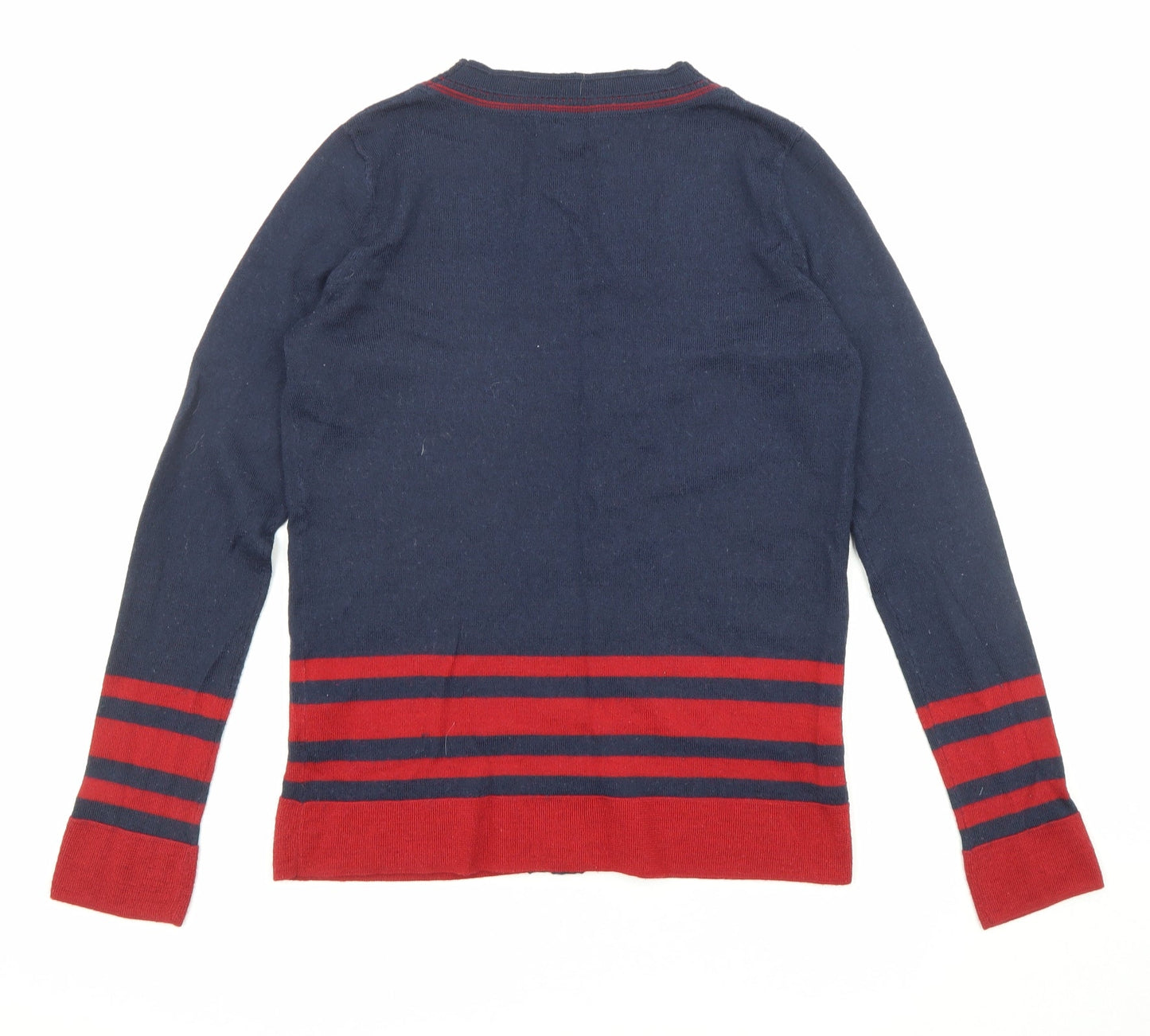 H&M Womens Blue V-Neck Striped Acrylic Cardigan Jumper Size S