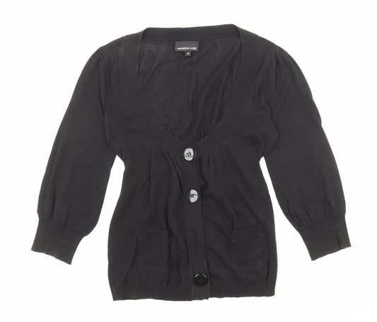 Warehouse Womens Black V-Neck Cotton Cardigan Jumper Size 10