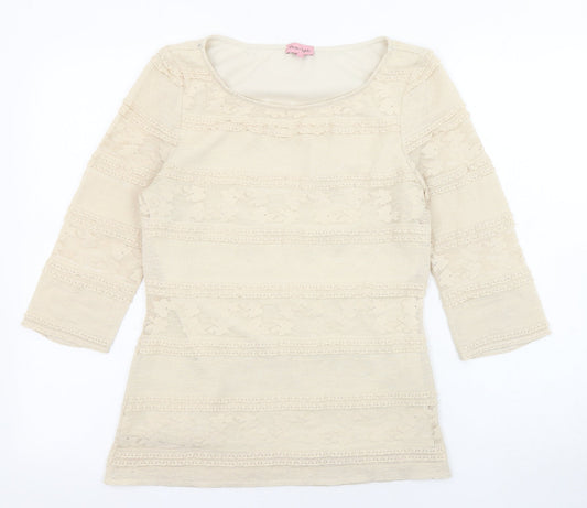 Phase Eight Womens Beige Polyester Basic T-Shirt Size 10 Boat Neck