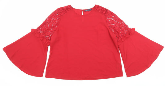 Marks and Spencer Womens Red Polyester Basic Blouse Size 20 Scoop Neck - Flared sleeves