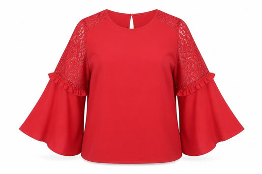 Marks and Spencer Womens Red Polyester Basic Blouse Size 20 Scoop Neck - Flared sleeves