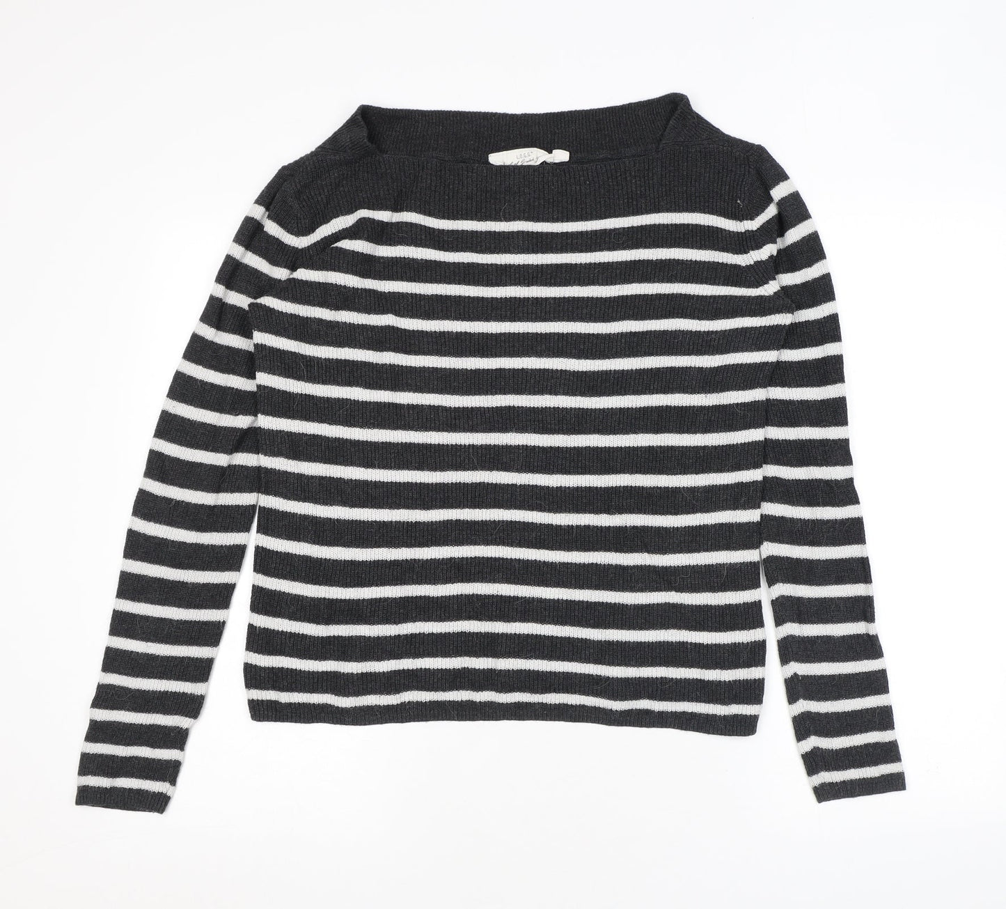 H&M Womens Grey Square Neck Striped Cotton Pullover Jumper Size M