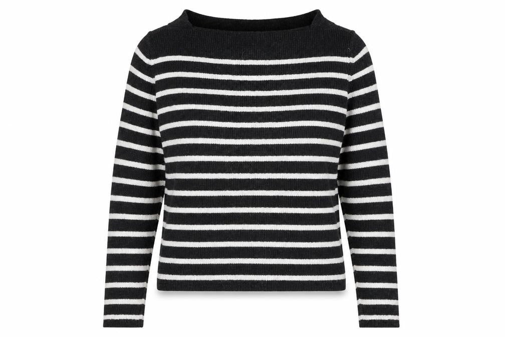 H&M Womens Grey Square Neck Striped Cotton Pullover Jumper Size M