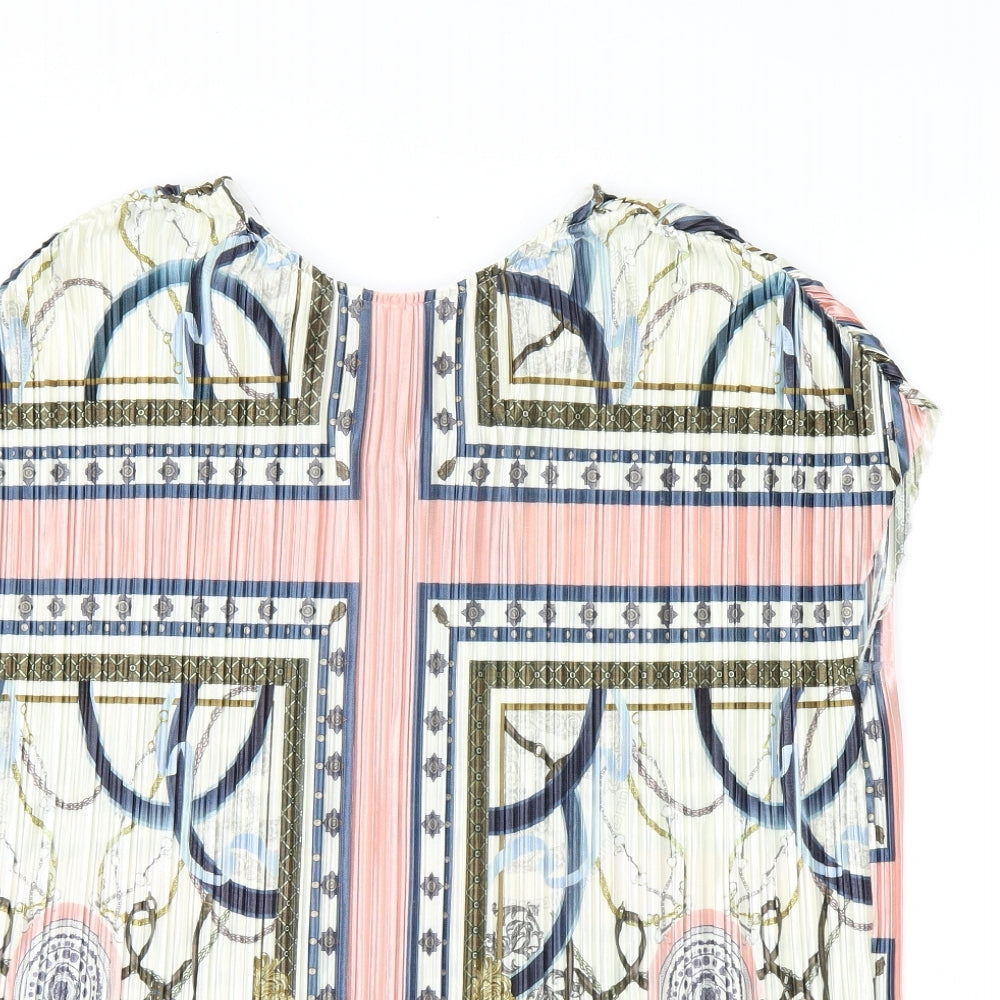River Island Womens Multicoloured Geometric Polyester Basic Blouse Size 10 Round Neck