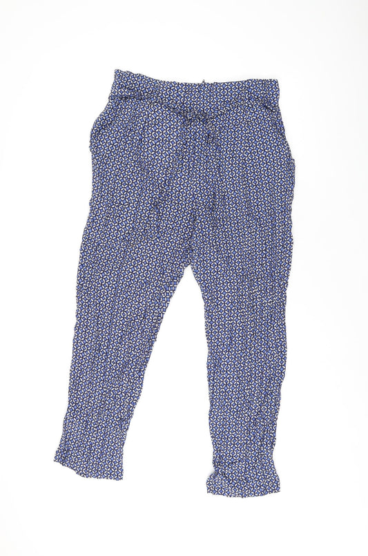 Kachel Womens Blue Geometric Viscose Capri Trousers Size 12 L24 in Regular Zip