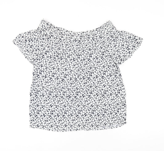 L.O.G.G Womens White Floral Cotton Basic Blouse Size 4 Off the Shoulder