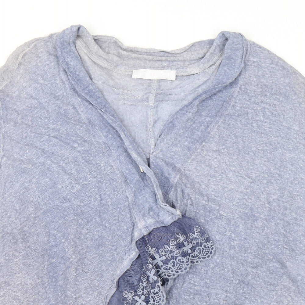 FREC Sabatier Womens Blue Linen Basic Blouse Size 12 V-Neck - Mesh Detail