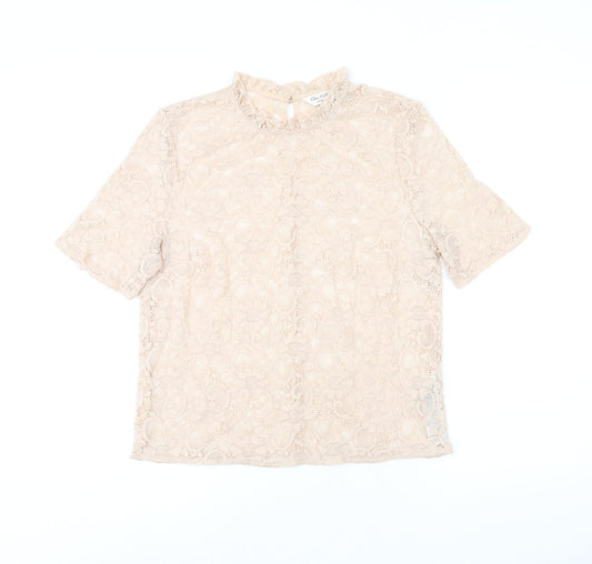 Miss Selfridge Womens Pink Floral Nylon Basic T-Shirt Size 10 Round Neck
