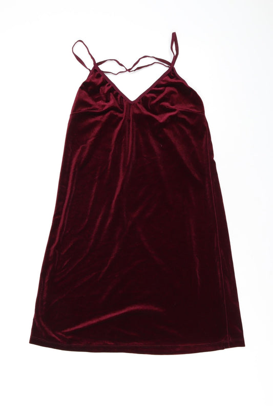 Topshop Womens Red Polyester Mini Size 10 V-Neck Pullover