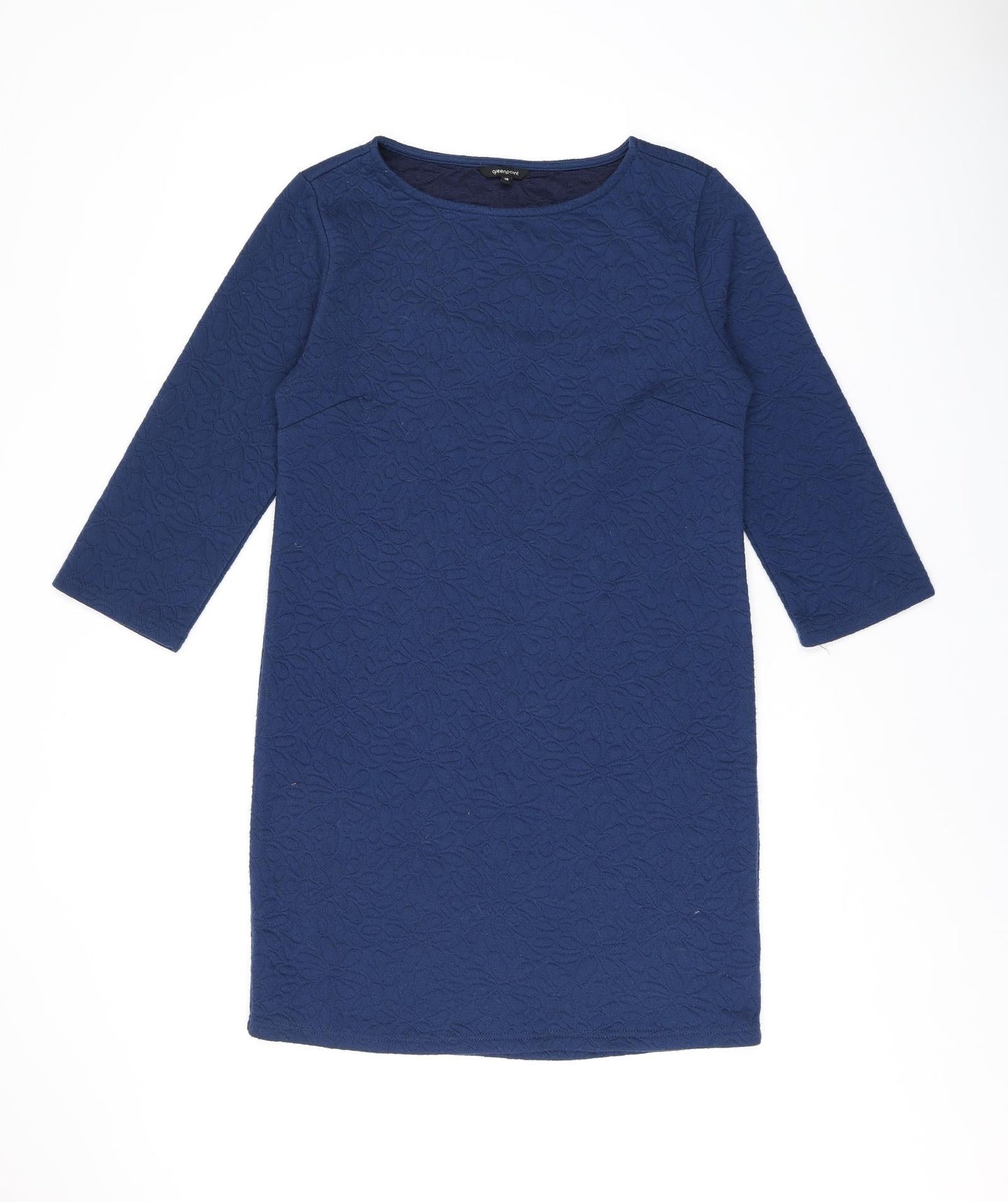 Greenpoint Womens Blue Floral Polyester A-Line Size 10 Boat Neck Pullover