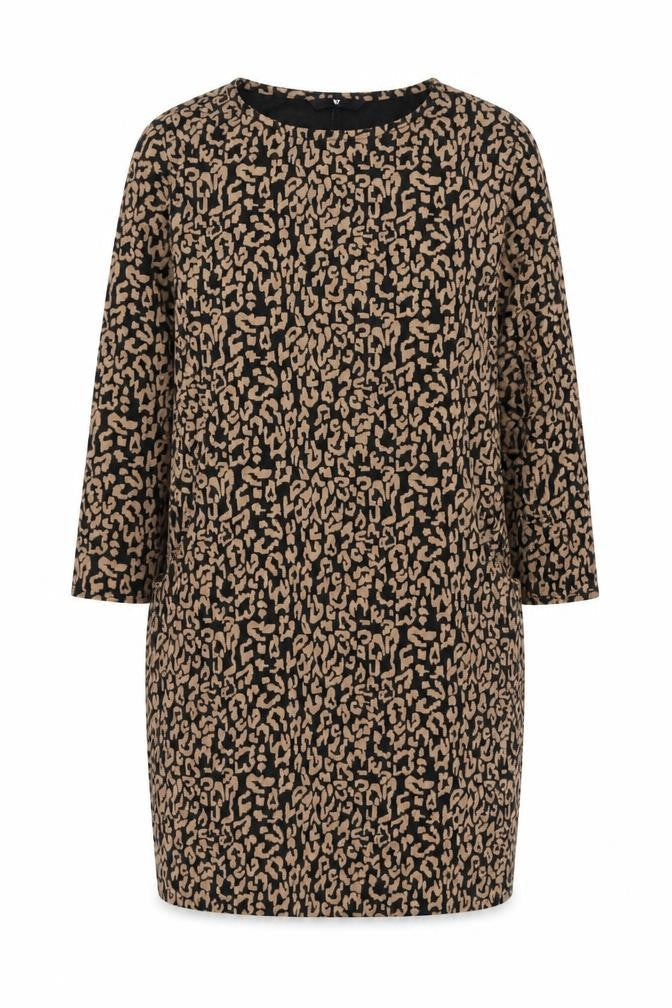 Very Womens Brown Animal Print Polyester Shift Size 10 Boat Neck Pullover - Leopard Print