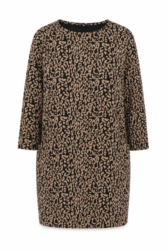 Very Womens Brown Animal Print Polyester Shift Size 10 Boat Neck Pullover - Leopard Print