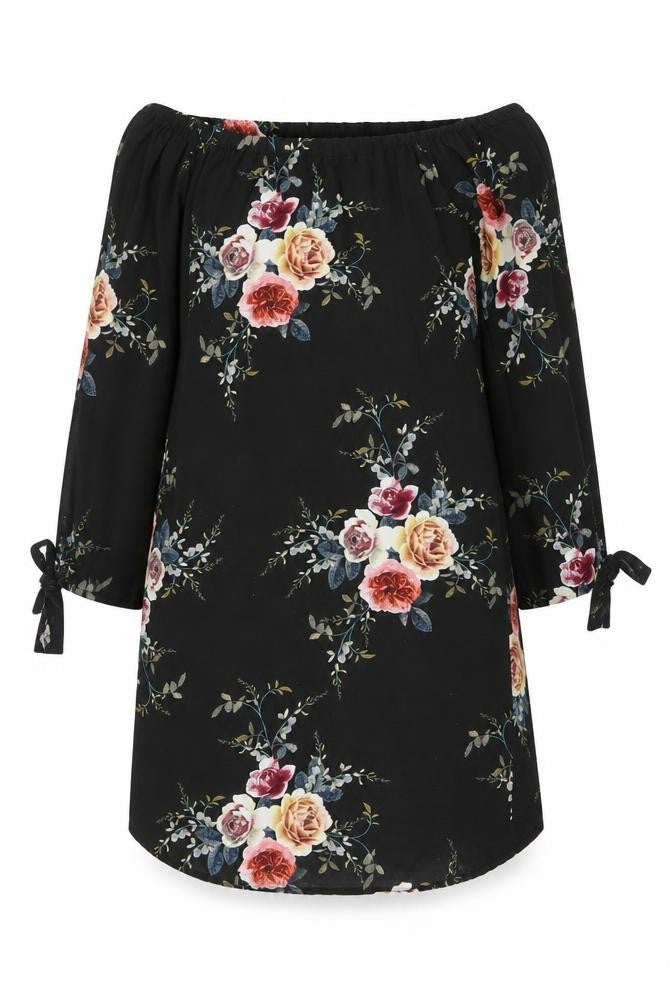 Cameo Rose Womens Black Floral Polyester Mini Size 10 Off the Shoulder Pullover