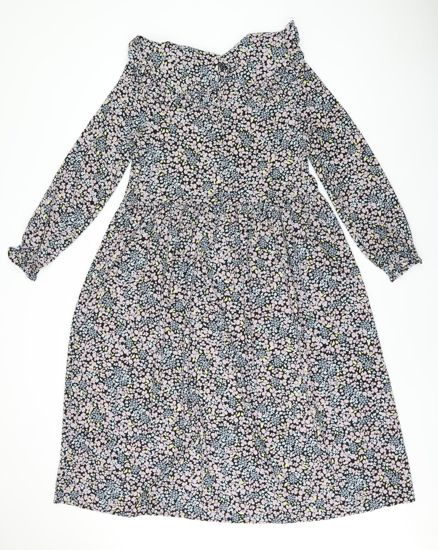 Monki Womens Multicoloured Floral Polyester A-Line Size 6 Collared Button