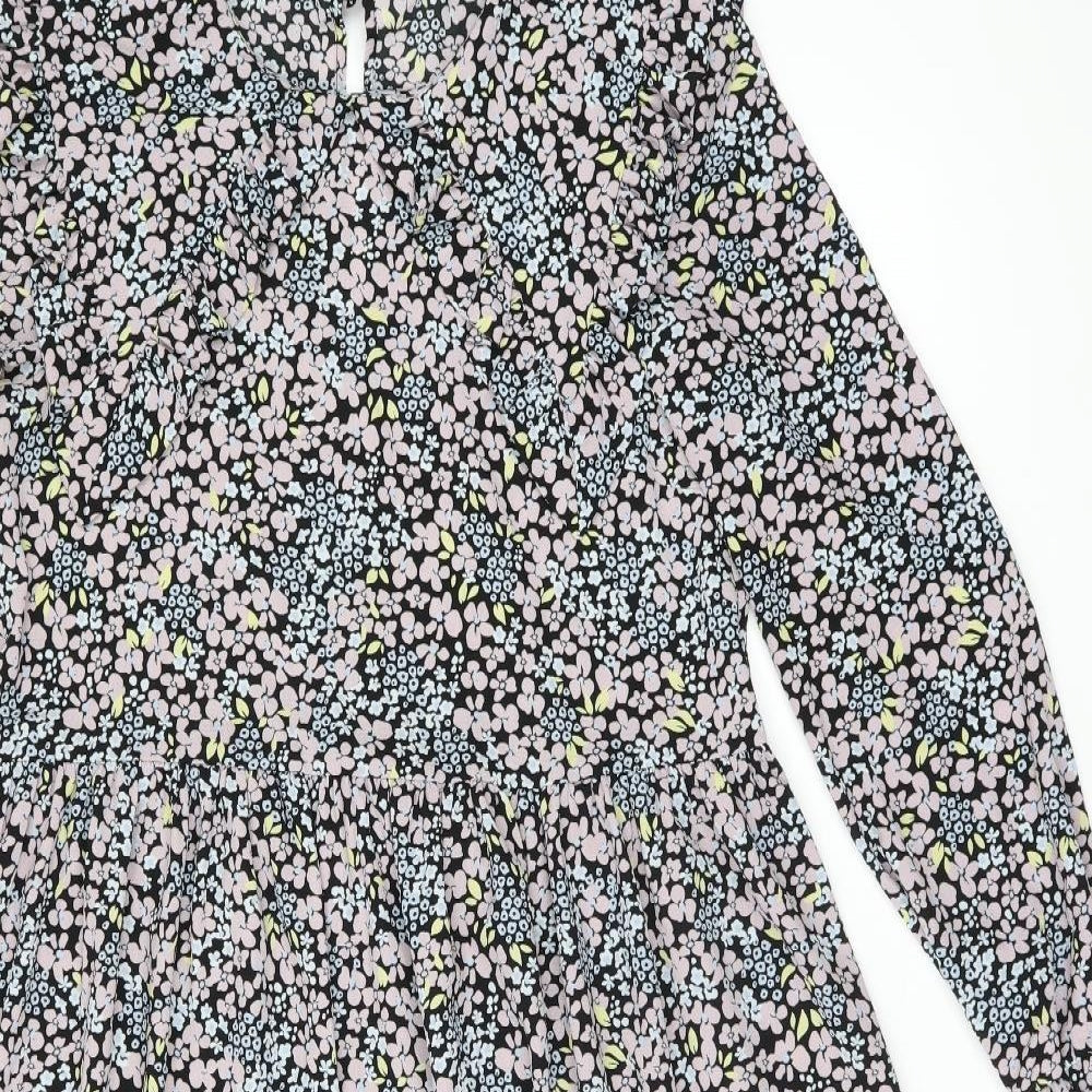 Monki Womens Multicoloured Floral Polyester A-Line Size 6 Collared Button