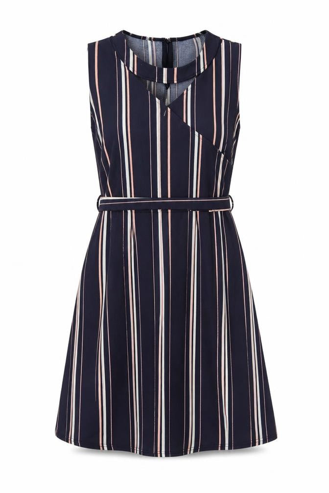Ding Yu Womens Blue Striped Polyester A-Line Size XL Round Neck Pullover - Keyhole Neck