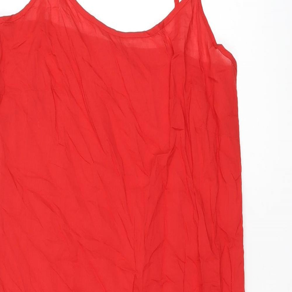 Marks and Spencer Womens Red Cotton Tank Dress Size 10 Scoop Neck Pullover - Split Hem