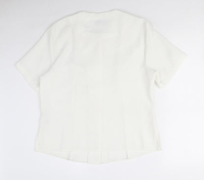 EWM Womens White Polyester Basic Blouse Size 12 Round Neck - Embroidered detail