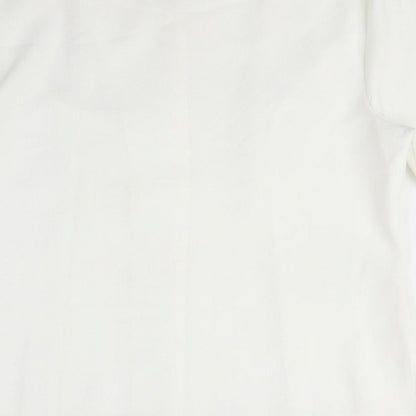 EWM Womens White Polyester Basic Blouse Size 12 Round Neck - Embroidered detail